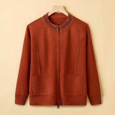 Новая модная благородная толстая куртка-свитер для женщин среднего и пожилого возраста, осенний вязаный топ для матери среднего возраста