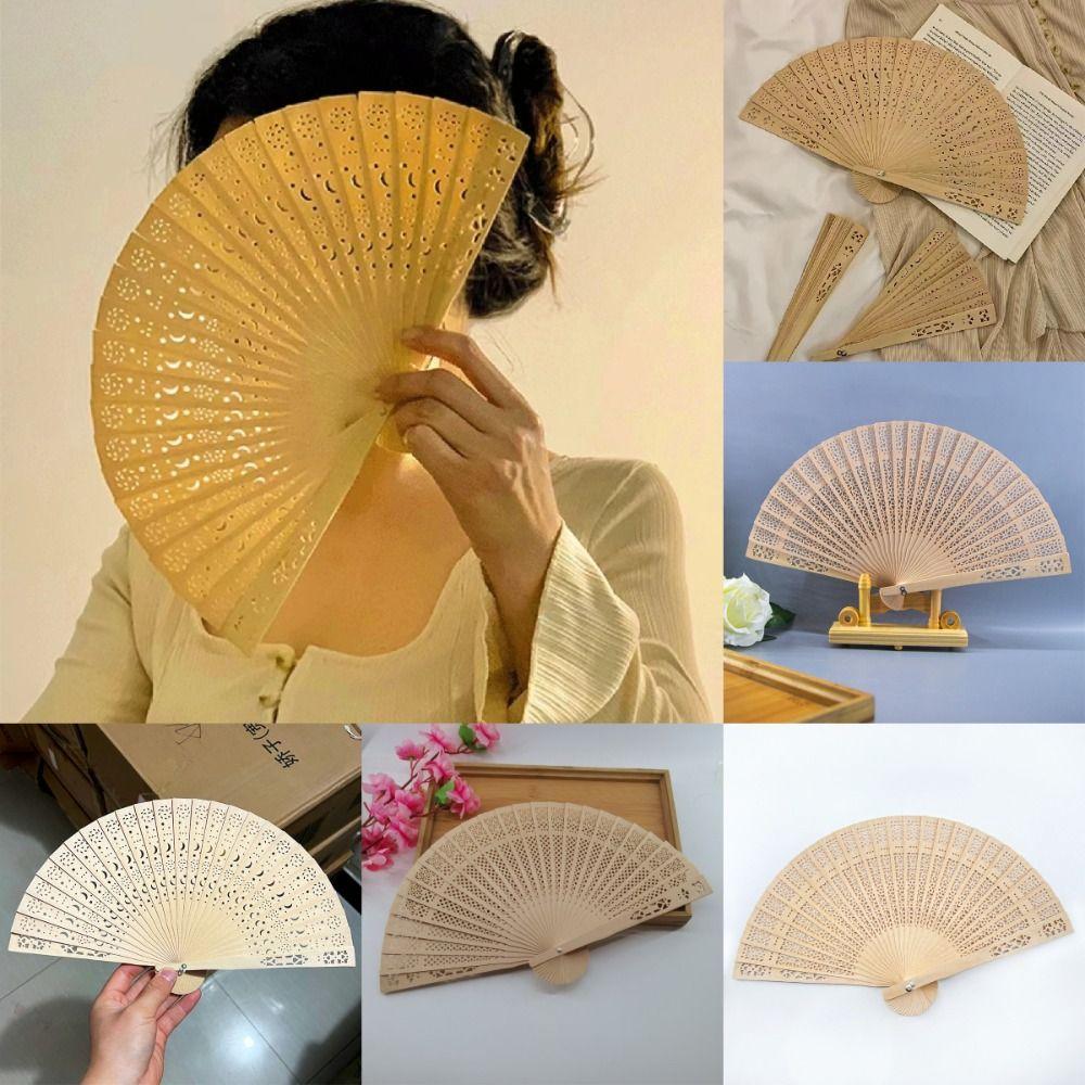 Personalized Hand Held Fan Engraved Chinese Wooden Fan Home Decoration Bamboo Folding Fan Women
