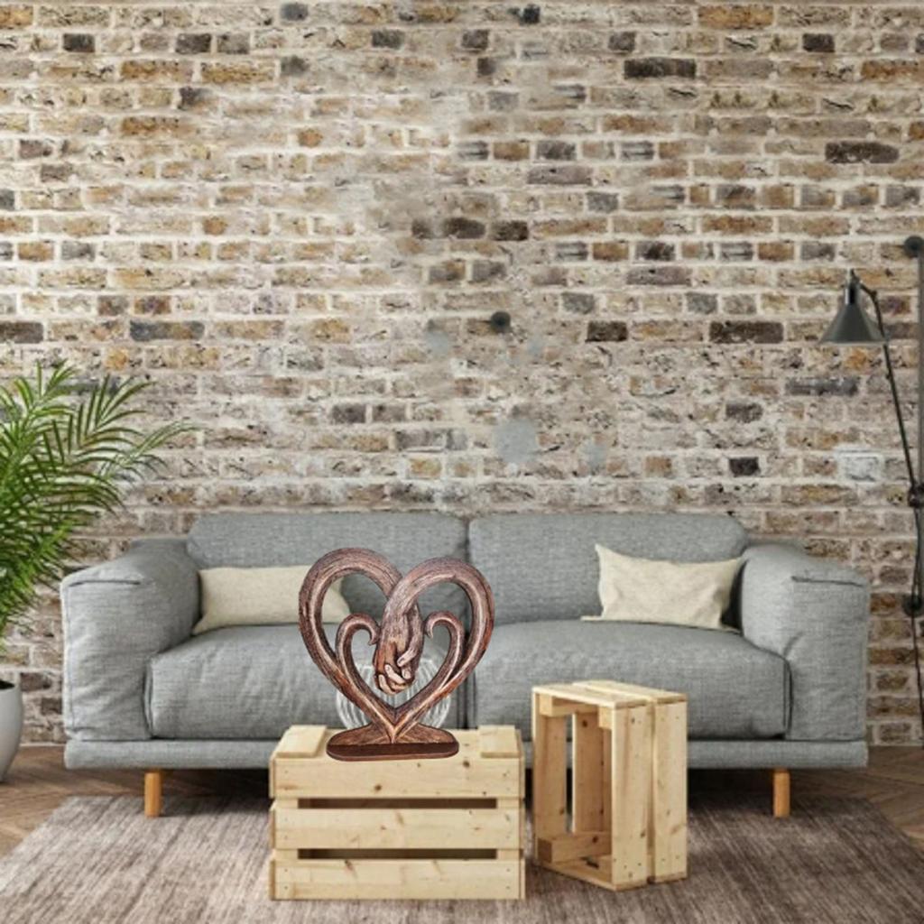 Top Brass Heart Holding Hands Wall Decor Decorative Art Sculpture - Faux Wood Finish - Forever Love