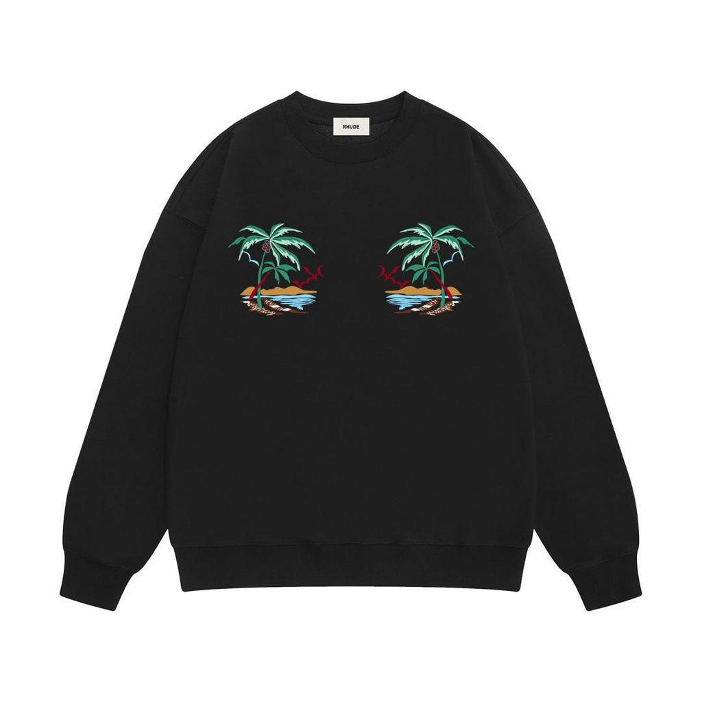Новая мужская свободная толстовка RHUDE с круглым вырезом, принтом из букв и махровой тканью