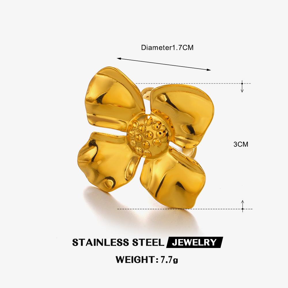 Модное популярное крупное кольцо-цветок из нержавеющей стали для женщин, ювелирные изделия из титановой стали для отпуска, элегантное свадебное кольцо золотого цвета