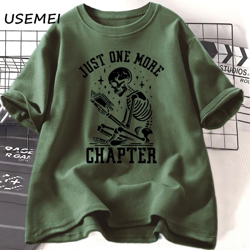 Футболки Just One More Chapter Футболка с забавным черепом и книжным червем Футболка для любителей чтения и учителей Футболка унисекс из хлопка с коротким рукавом