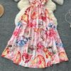 Summer Women Elegant Print Spaghetti Strap Long Maxi Party Dresses with Belt