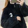 Winter Lady Coat Thickened Double-sided Faux Fleece Solid Color Stand Collar Neck Protection