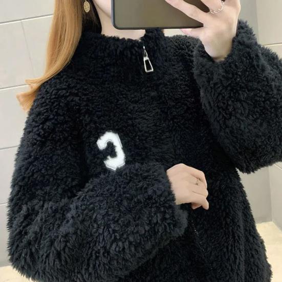 Winter Lady Coat Thickened Double-sided Faux Fleece Solid Color Stand Collar Neck Protection
