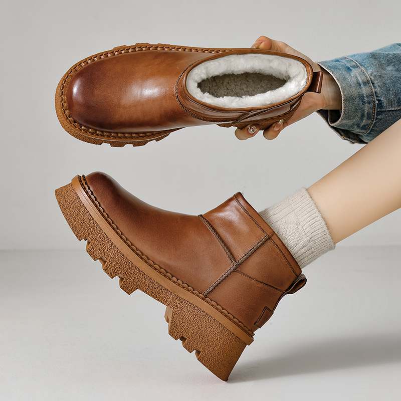 Krazing Pot Зимняя обувь из коровьей кожи, меха и шерсти, женские зимние ботинки, сохраняющие тепло, без застежек, европейский дизайн, устойчивые к холоду, ботильоны