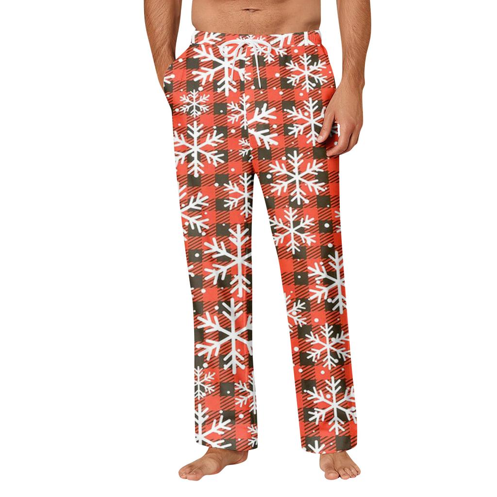 Мужские удобные повседневные брюки с рождественским принтом и карманом, домашние брюки для сна