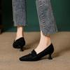 Square Head High Heels Stiletto New Deep Mouth Shoes Women's Black Retro Square Head Single Shoes