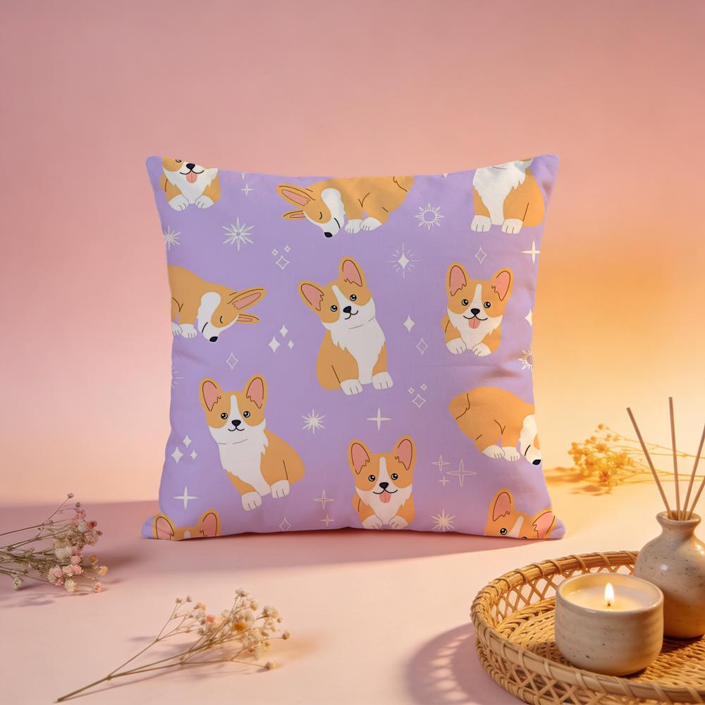 Adorable Corgi Dog Design Cushion Cover Comfortable Durable Pillow Cover MultiScene for Home Office Car Sofa