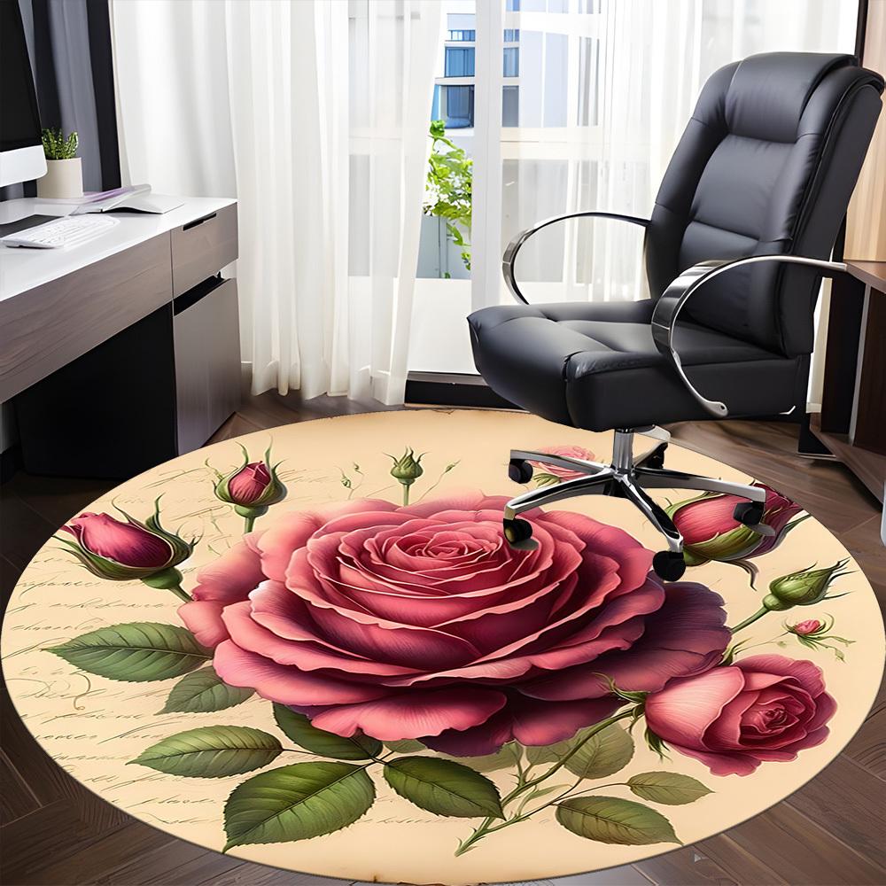 1pc RoseChair Carpet for Office, Indoor Non-Slip Washable Polyester Fiber Carpet, Mat For Office, Machine Washable