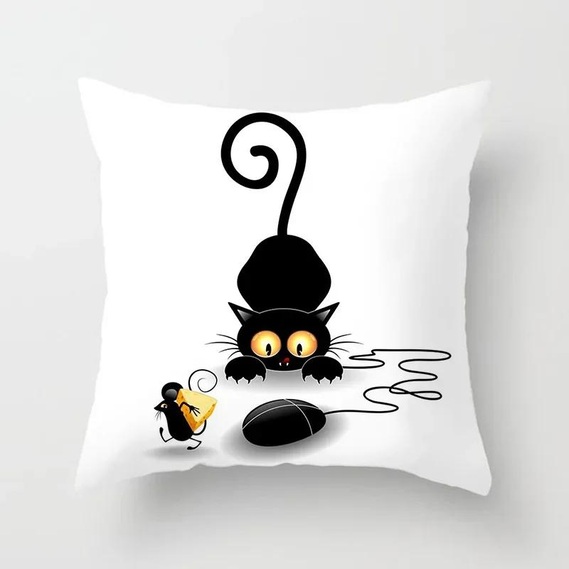 Lovely Cartoon Black Cat Cushion Cover Pillow Cover Sofa Car Home Decoration Room Decoration 45*45cm
