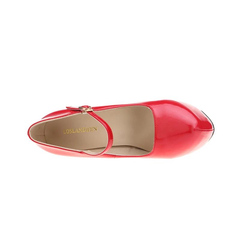 Новые женские туфли-лодочки на платформе с ремешком на щиколотке на шпильке, вечерние туфли с пряжкой для платья, свадебная обувь большого размера, модные, на тонком каблуке