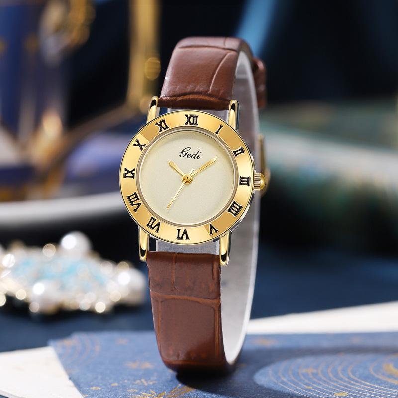 Retro Light Luxury Leather Watch Women'S Simple Temperament Quartz Watch Women'S High Value Waterproof Belt Watch