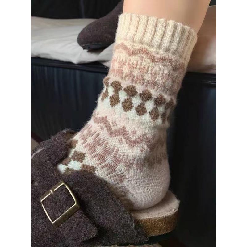 Скандинавские шерстяные носки Fair Isle - Теплые, Ретро-этнические, Очень толстые, Длинные, Зимний стиль
