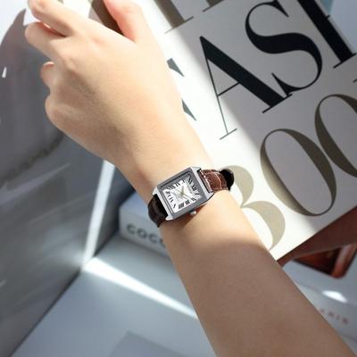 Классические прямоугольные квадратные женские часы из минерального стекла с кожаным ремешком