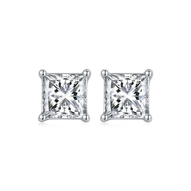 Gica Gema 925 Sterling Silver 0.5 Carat Princess Square Classic Temperament Stud Earrings For Women Fine High Grade Jewelry Gift To Valentine's