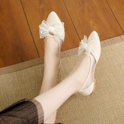 Женские балетки с острым носком и бантом, свадебные, на низком каблуке, элегантная обувь для женщин, дешевые, высокого качества, новинка 2025, вулканизированная обувь 39