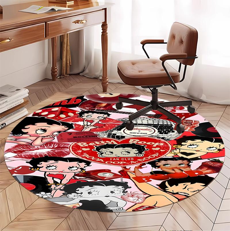 Betty Boop Pattern Round Rug, Indoor/Outdoor Mat, for Picnic, Gameroom, Bedroom, Office, Living Room, Home Decor Carpet, Birthday Gift