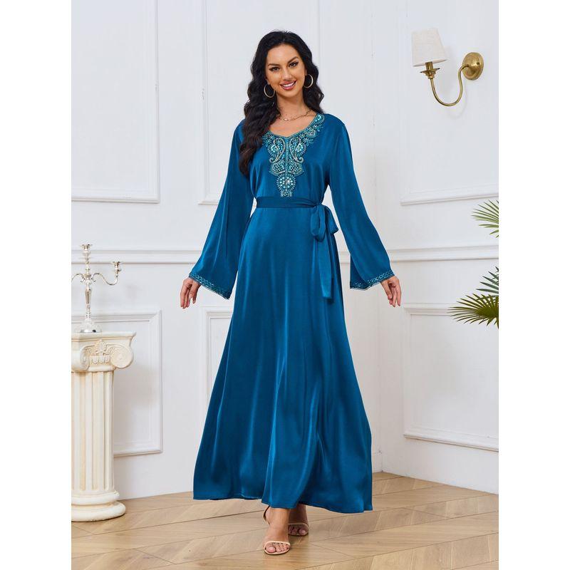 Magic Queen Middle East Cross-Border Dubai Women's Robe New Arrival Beaded Elegant Silm Belt Dress Dress