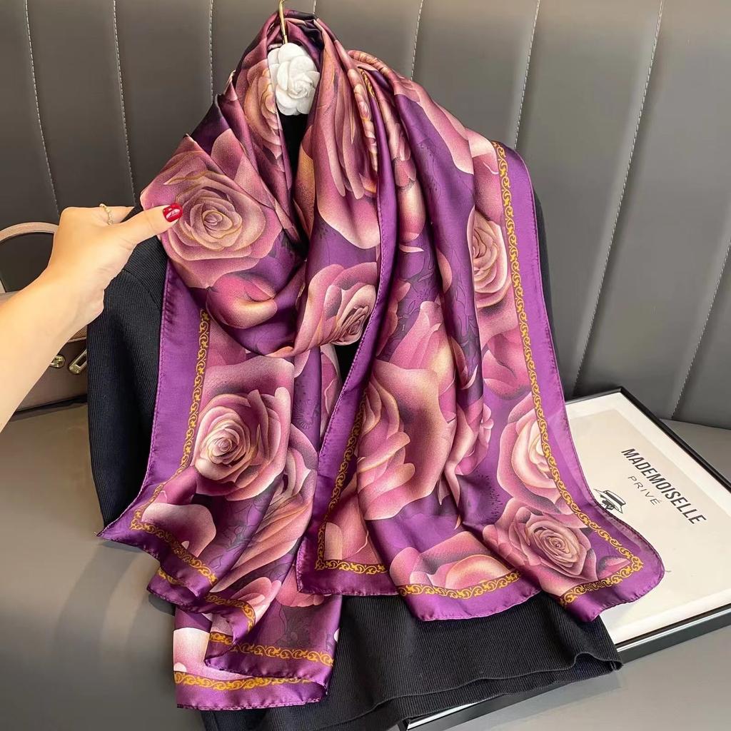 180*90CM Fashion Dustproof Big Bandanna Popular Satin Finish Silk Shawls Scarves Luxury Print Sunscreen Beach Towel