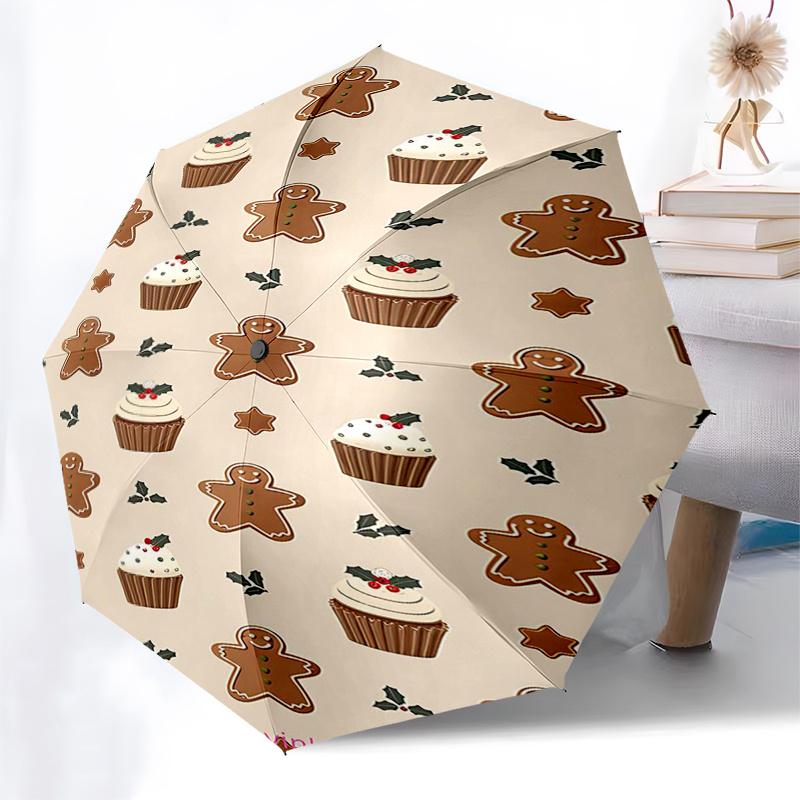 Gingerbread Man Themed Travel Umbrella 8 Ribs Automatic Opening and Closing,Portable Folding Design,Compact and Stylish Umbrella Suitable