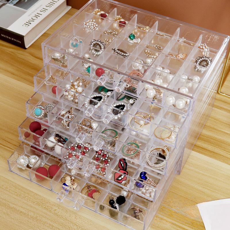 Trendy Large Capacity Transparent Jewelry Storage Box Women'S Multi-Layer Earrings Rings Necklace Box Home Drawer Style Jewelry Box Dustproof Drawer
