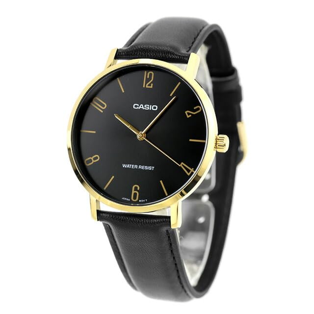 CASIO Standard Analog Watch MTP-VT01GL-1B2 Men's Black Leather Band, Simple Everyday 3-Hand Quartz Design
