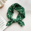Retro Green Floral Small Silk Scarf - Korean Style Women's Versatile Autumn/Spring Accessory, Thin Square for Neck or Headband