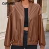 Women's Plus Size Jacket Casual Short Long Sleeve PU Biker Leather Jacket Tops