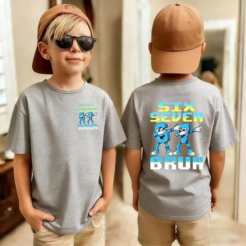 Six Seven Italian Brainrot 67 Number Graphic Cartoon Print T-Shirt Boy/Girl Summer Short Sleeved Kids Casual Tshirt Top