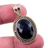 Natural Black Onyx Gemstone 925 Solid Sterling Silver TwoTone Pendant 1.50" R3u79