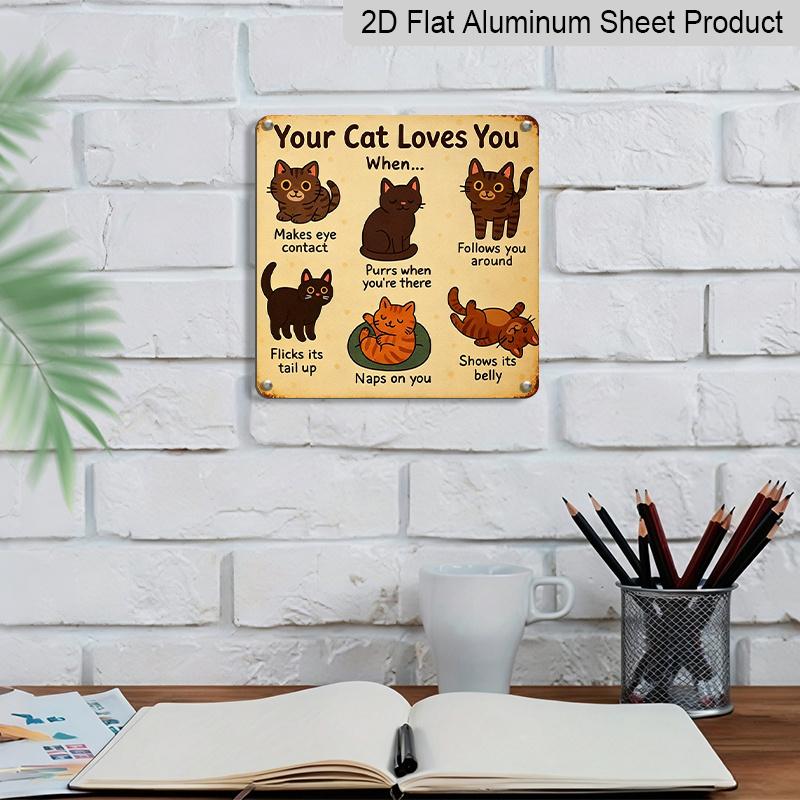 2D Flat, 1pc Vintage Pet Aluminium Metal Plaque, "Your Cat Loves You" Letter Sign, Home Wall Decor Plaque for Living Room Office Hallway, Perfect