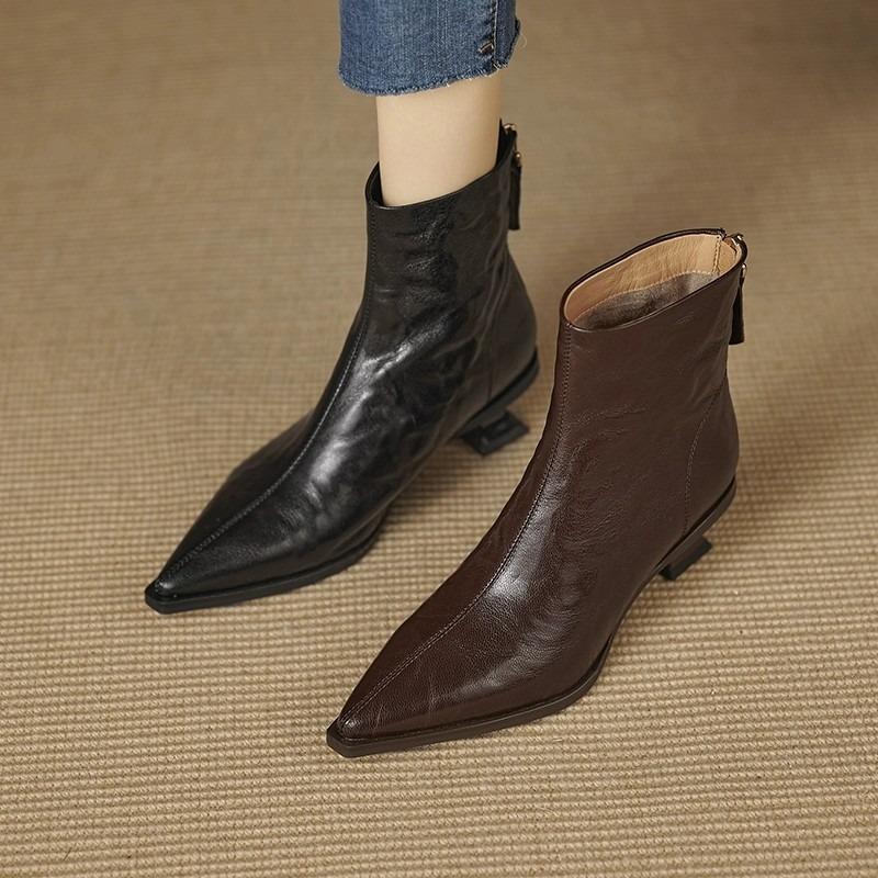 Модные женские ботильоны-невидимки 2025 Осень Новые Французский Ретро Острый Носок Каблук-рюмочка Ботильоны