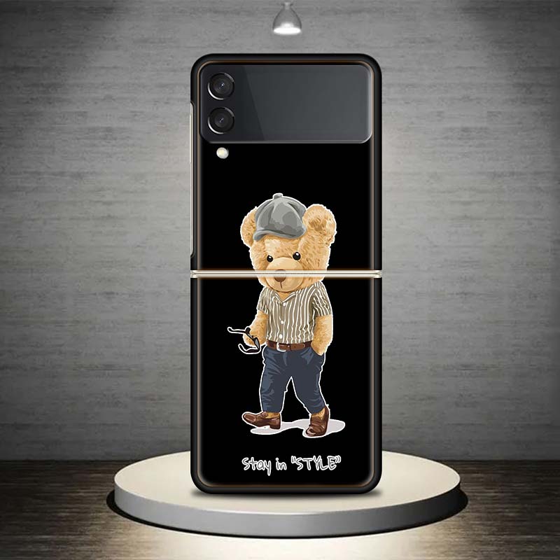 Модный брендовый чехол Bear для Samsung Galaxy Z Flip 4 3 5G, черный твердый чехол ZFlip 4 3, роскошный противоударный бампер