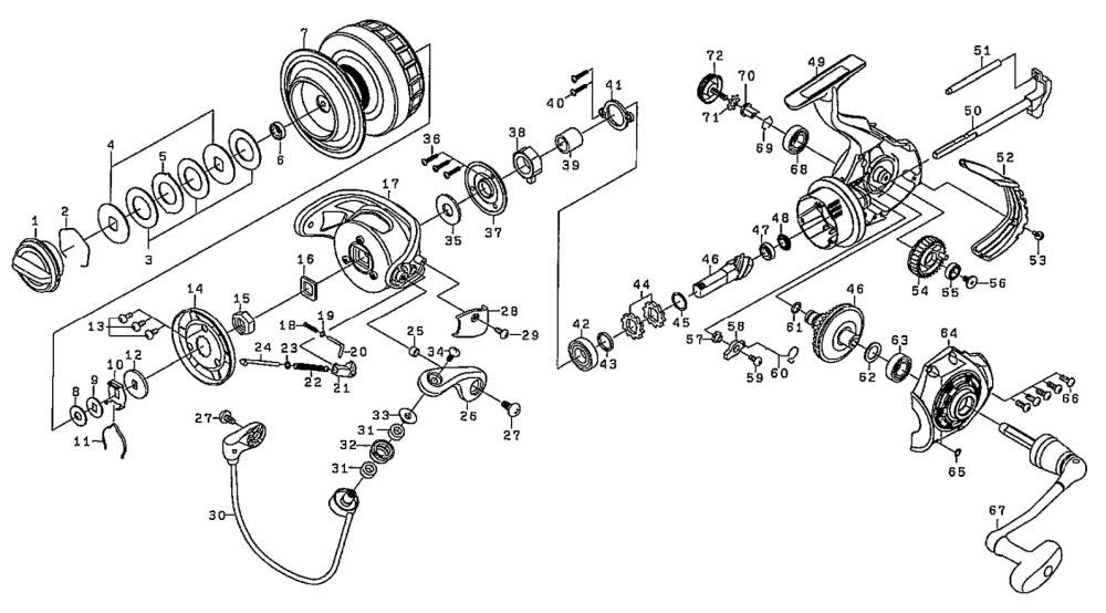 Daiwa Оригинальные детали 16 Ручка BG 4500H Номер детали 67 Код детали 6J459601