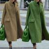 Женское пальто, утолщенное двубортное пальто, осенне-зимнее пальто с отложным воротником, однотонное теплое пальто