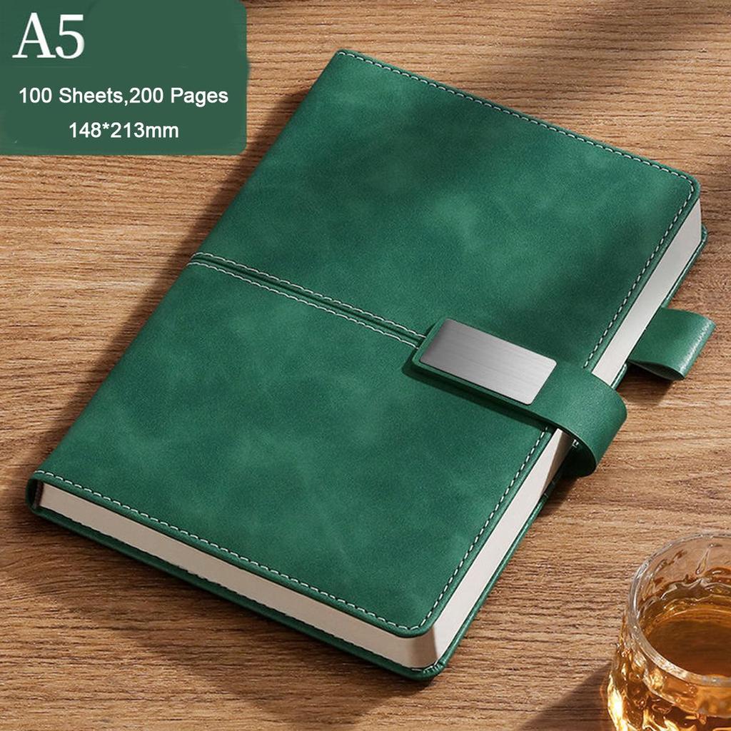 A5 Thickened Business Leather Buckle Notepad, Student Study Notebook, Work Meeting Record Book, Diary, 100 Sheets 200 Pages