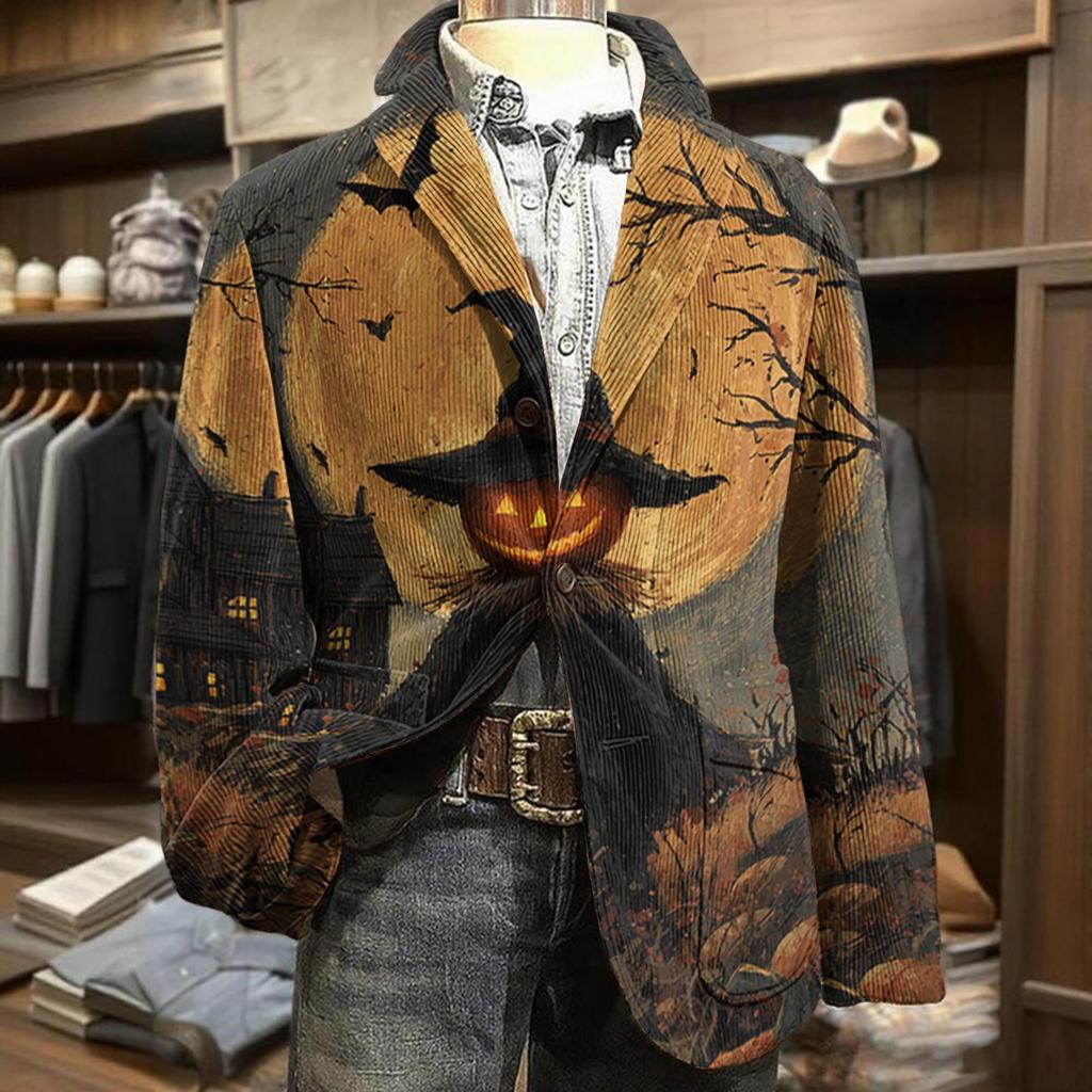 Мужская вельветовая одежда в стиле business casual с принтом на Хэллоуин