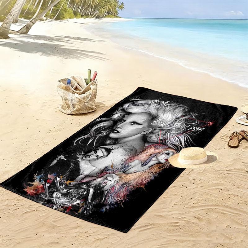 Lady Gaga Icon Print Beach Towel, Large Soft Quick Dry Towel for Beach Camping Swimming