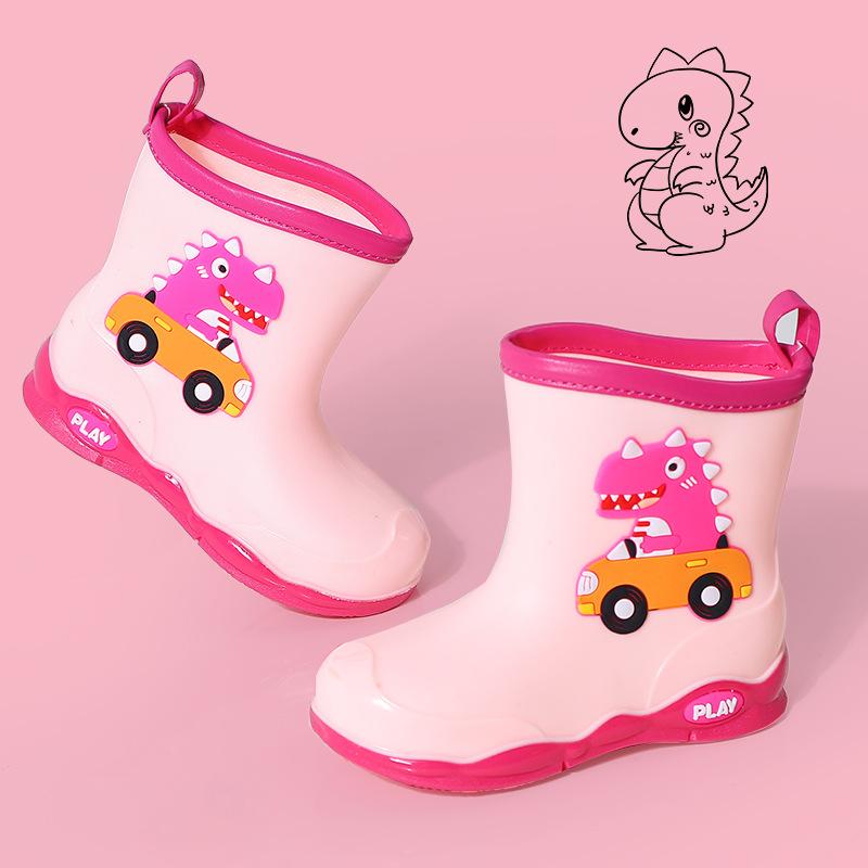 Children's Rain Boots New Cute Cartoon Rain Shoes Outdoor Waterproof Non-Slip Dinosaur Boys and Girls Shoes