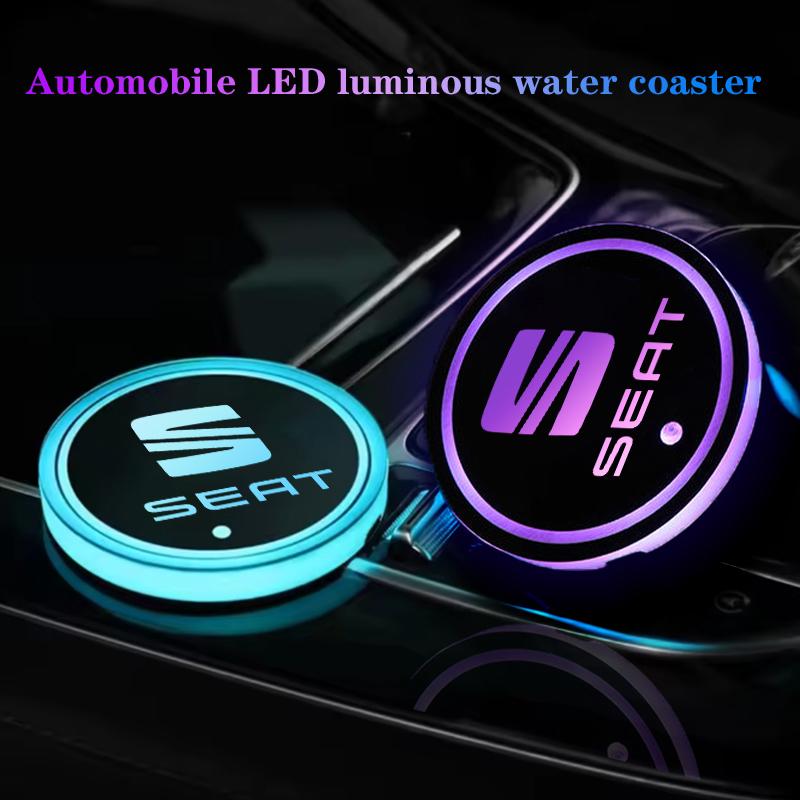 Car Luminous Water Cup Coaster Led Atmosphere Light Holder For Seat Leon Ibiza Alhambra Exeo Altea Arona Mii IBL Car Accessories ik,098