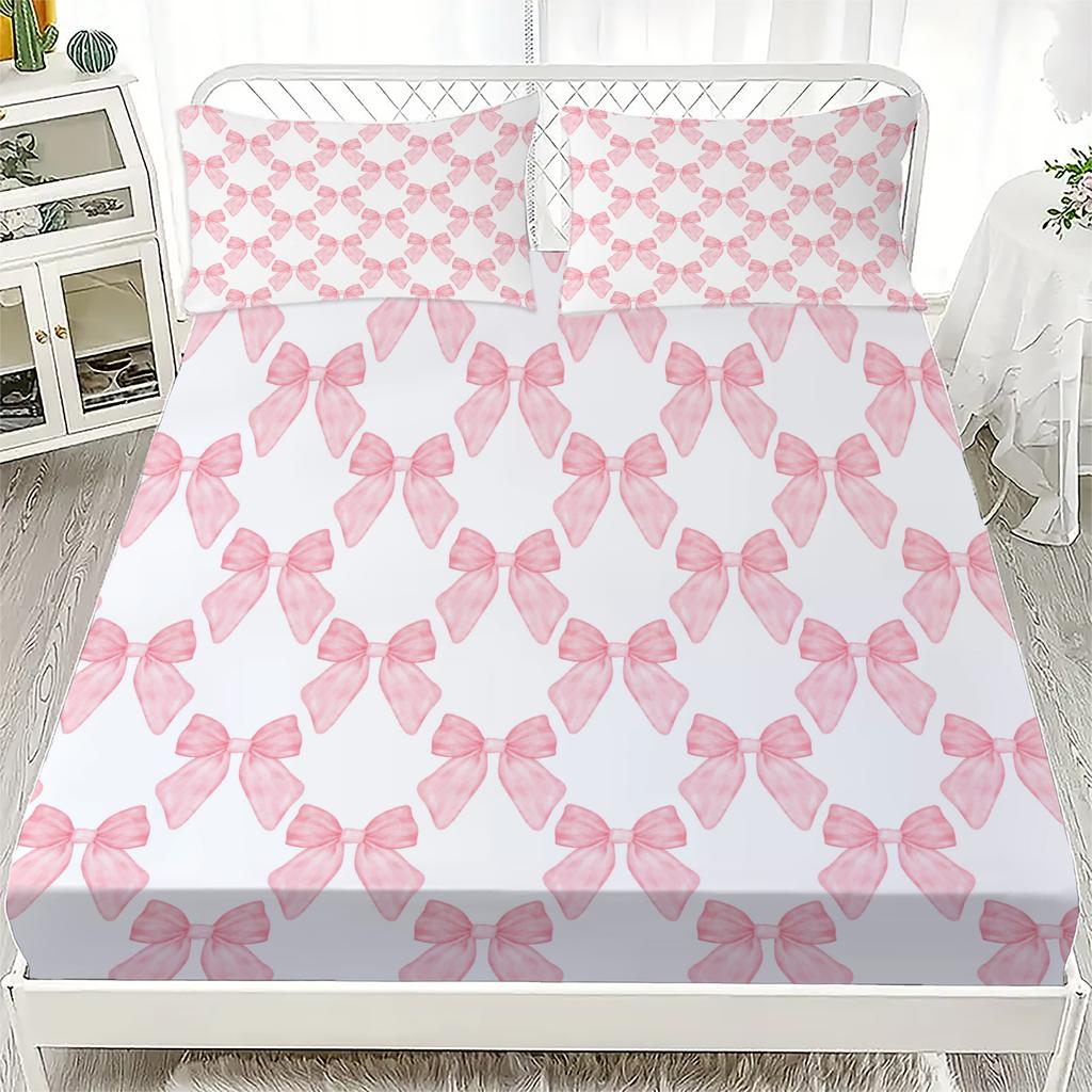 Набор простыней на резинке с бантом, 2/3 шт., Персонализированный комплект постельного белья с бантом, Удобный, Приятный к коже, Милый стиль, 180x220 см