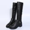 Vintage Brown Women Knee High Boots Big Size Low Heels Platform Long Boots Autumn Winter Pu Leather  Women Warm Booties
