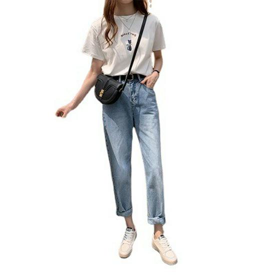2025 Летняя женская футболка Ulzzang Loose Printed Short-Sleeve, стиль Гонконга