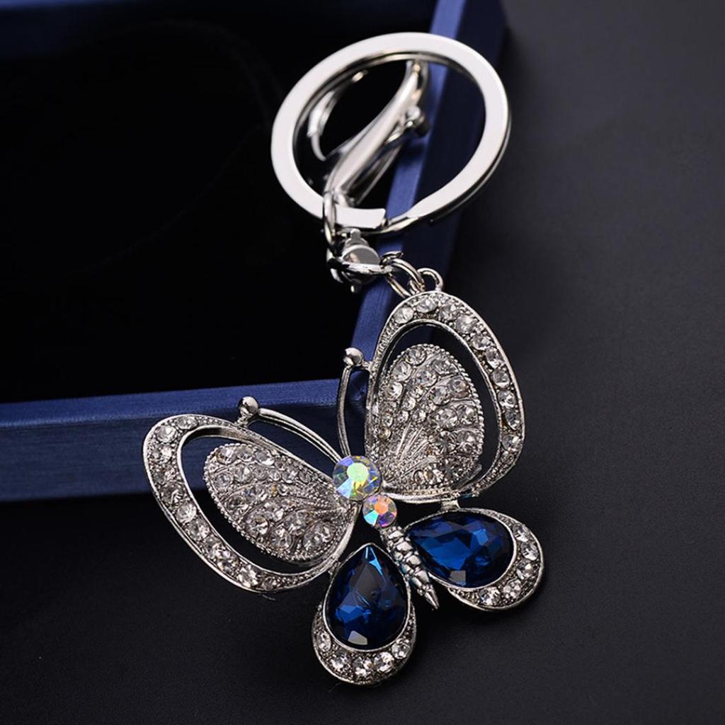 Shiny Rhinestone Hollowed Butterfly Pendant Keychain Keys Organizer Ring Decor