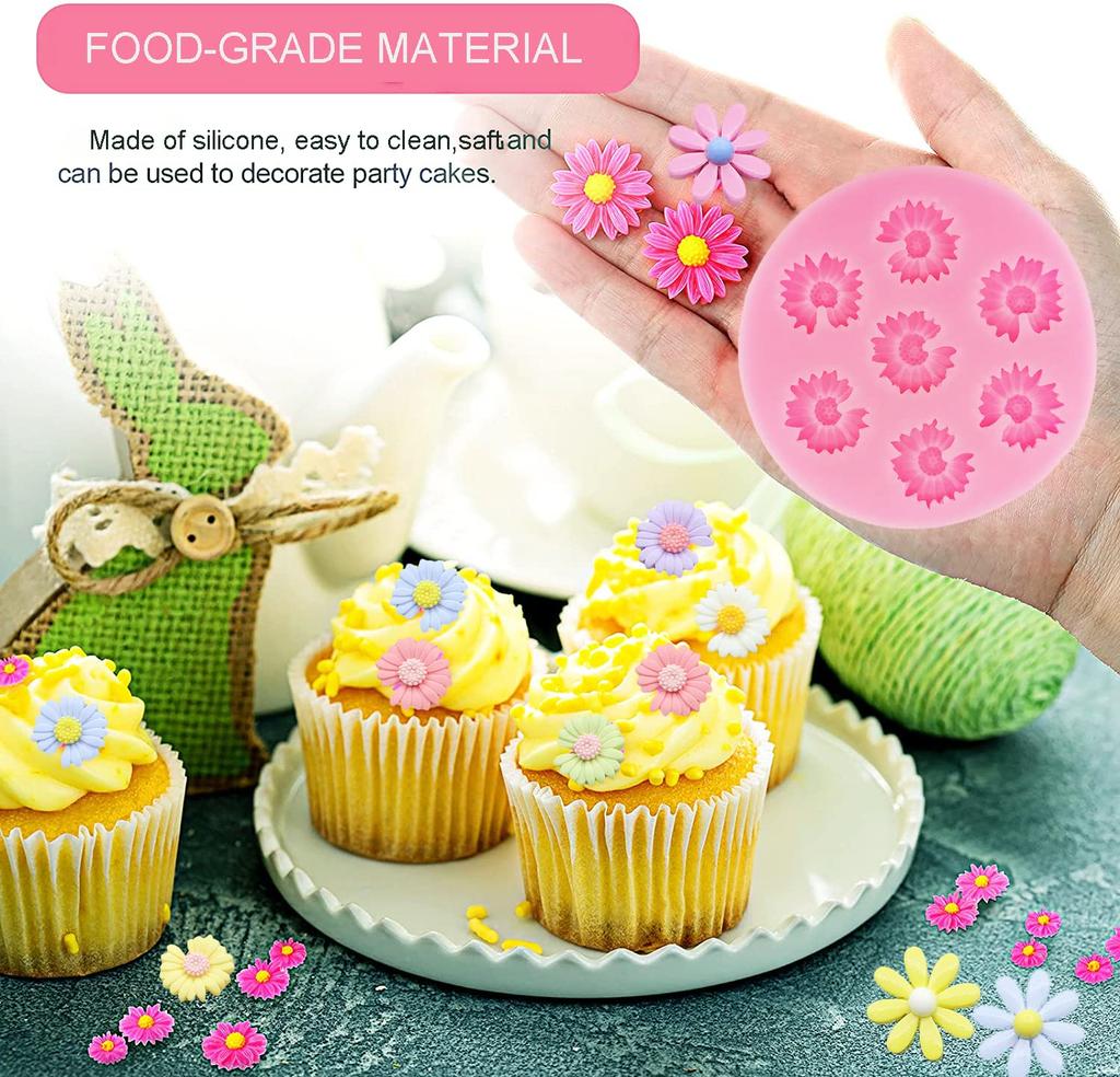 4 шт. силиконовые формы для цветов, силиконовые формы для ромашек и хризантем, маленькие цветочные формы для помадки, шоколада, формы для торта из полимерной глины и смолы для украшения торта