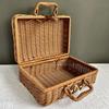 Portable Woven Handheld Storage Basket Imitation Rattan Weaving Gift Box for Sundries Comfortable Handle Suitcase