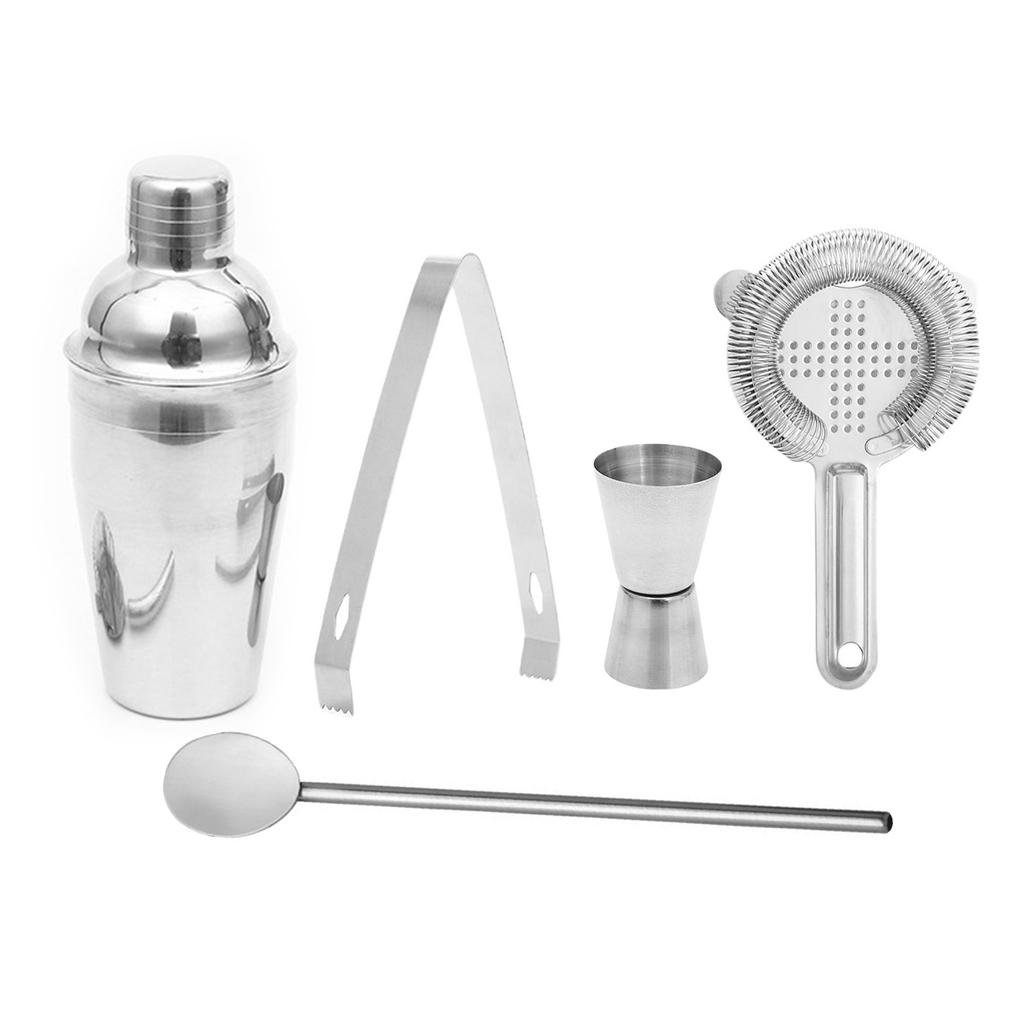 5PCS Cocktail Mixing Set Stainless Steel 750ML Cocktail Shaker Spoon Measuring Jigger Clip and