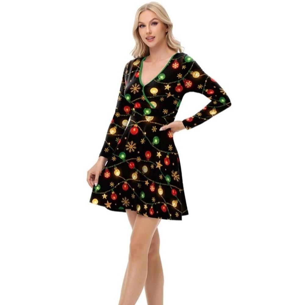V Neck Christmas Elf Dress A-Line Cosplay Costume Christmas Cosplay Holiday Party
