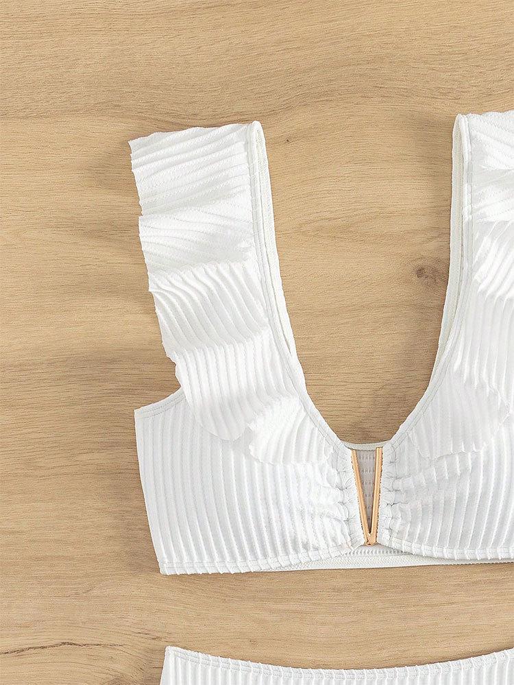 Женский купальник бикини с V-образным вырезом, оборками и высокой талией